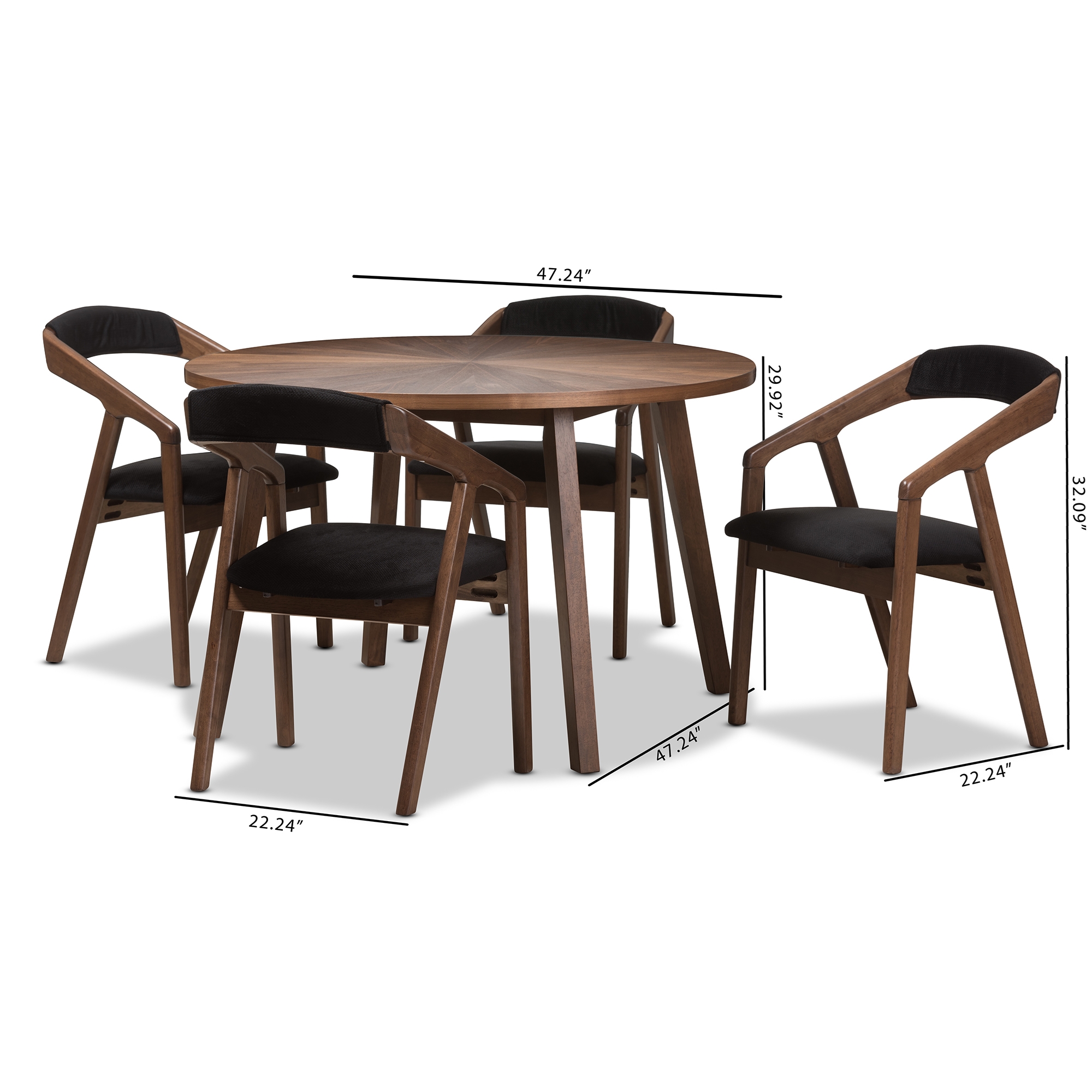 Wendy 5pc Mid-Century Modern Fabric Oak-Finished Round Dining Table